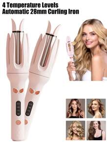 Automatic Curling Iron,Four Temperature Levels Can Be Selected,Rotating Curling Iron,Diameter 28mm, Rotating Curling Wand For Hair Styling, Light Pink