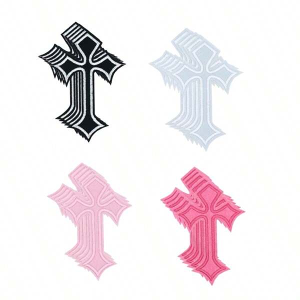 5pcs Cross Shaped Patches Iron On/Sew On Cross Applique Patch Embroidery Patch Colorful DIY Iron Patches For Clothes, Bag, Dress, Jeans, Hats, Backpacks Decoration Sewing Sticker