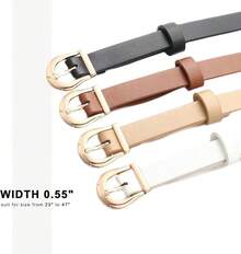 4 Pack Women Belts Jeans Dress Thin Waist Belt Ladies With Gold 0.55 Width, 2025 Style - 黑色+米色+棕色+白色 - 查看 6