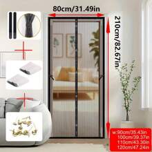 1 pezzo Tenda magnetica nera per l'estate, tenda decorativa per porta con fermagli magnetici, design adatto agli animali domestici senza bisogno di forare, a motivo a righe, in rete traspirante, in morbida garza, autoadesiva, facile da installare, ottimo regalo per la festa della mamma