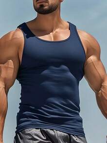 Compression Tank Top Fitness Top Clothing For Men, Basketball Training Workout Gym T-Shirt Running Sportswear - Blue - View 6