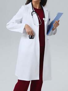 女士长袖口袋实验服/工作服/工作服，适用于护士、牙医、医疗保健人员、宠物医院、实验室，春季白色 - 白色 - 查看 6