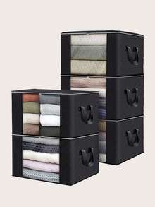 1 pièce/2 pièces/3 pièces/4 pièces/5 pièces Grands sacs de rangement, 4 paquets de bacs de rangement pour vêtements pliables, organisateurs de placard, contenants de rangement avec poignées durables en tissu épais pour couvertures, couettes, vêtements, literie 90 L, sac de rangement pour vêtements et couettes à grande capacité avec fenêtre transparente (disponible en plusieurs couleurs) - Noir - Voir 12