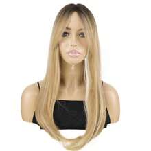 Hair Toppers For Women Clip In Hair Topper With Bangs 360 3D Cover Clip In Bangs 20Inch Long Straight Synthetic Wiglets Hairpieces For Thinning Hair Ombre Blonde - OmbreBlonde - View 2