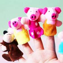 BELLKIDS 8个迷你毛绒手指偶，可爱动物玩偶，毛绒玩具，课堂讲故事道具，《三只小猪》故事，派对，生日礼物，圣诞节 - 彩色 - 查看 4