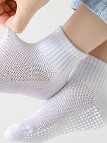5 Pairs White Cotton Casual Socks, Elastic Mid-Calf Sports Sweat-Absorbent Socks For Students - White - View 6
