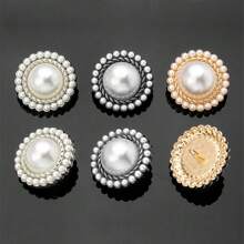 6pcs Metal Pearl Combination Button Shank Sewing Buttons Garment Coat Buttons, DIY Decorative Buttons For Crafts, Fashion Buttons For Clothing Sewing & Knitting Supplies. (Size: 1.5cm-2.5cm )