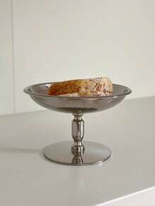 1 Pc Cake Tray, Stainless Steel Silver Dessert Plate, Ice Cream Cup, Home Living Room Dessert Plate, Dessert Display Stand, Birthday Party High-Legged Flat Dessert Plate - Silver - View 12