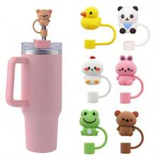 1/4/5/6/8件卡通硅胶杯吸管盖，可重复使用吸管盖密封防尘饮用吸管盖防溅吸管可爱盖配件家居房间装饰派对 - 彩色 - 查看 2