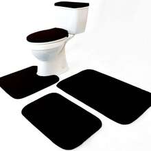Local Delivery-Madeals Memory Foam Toilet Rug Set 3 Piece And Bathroom Mat With Toilet Lid Cover And Tank Cover Set Black - Black - View 6