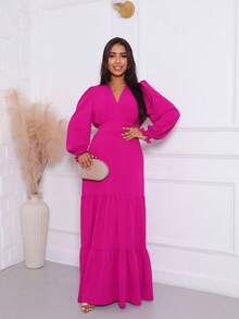Women's Evangelical Dress Simple Casual Conservative/Modest Elegant Fabric Ruffle Hem Wedding Summer Winter - 玫瑰紅 - 查看 1