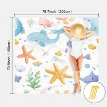1pc Marine Element Printed Beach Mat, Waterproof And Anti Sand Oversized Beach Mat, Lightweight For Adults For Travel, Camping, And Picnics