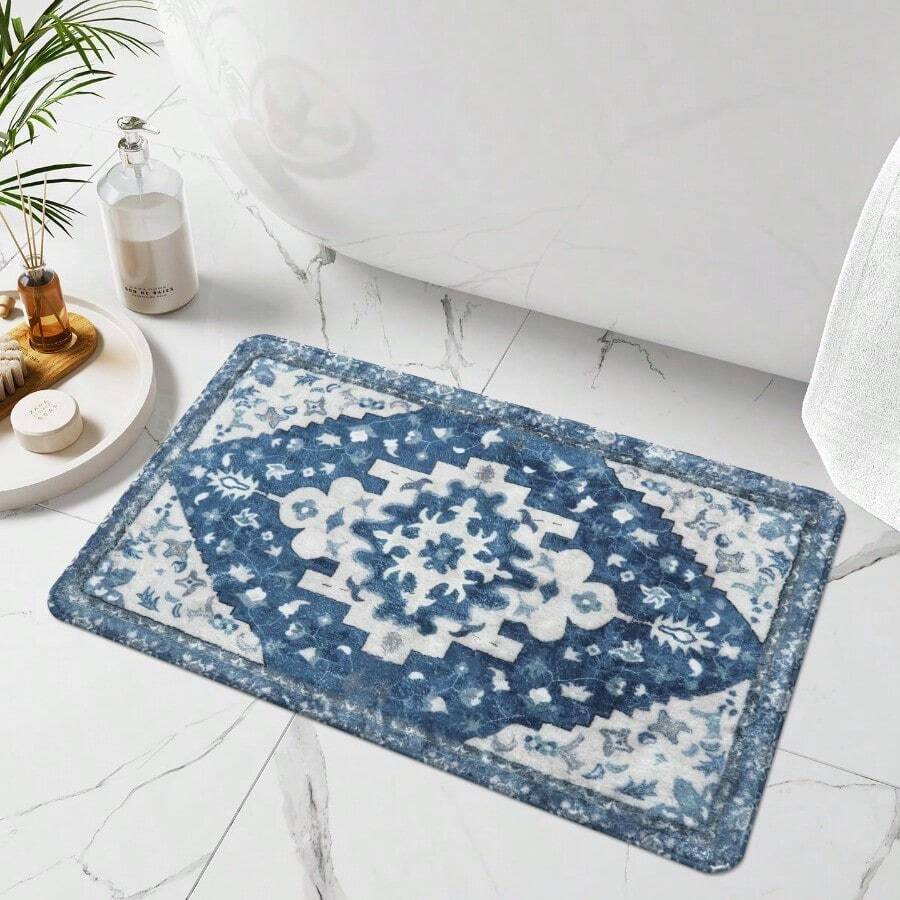 Boho Bathroom Rugs Blue Vintage NonSlip Bath Rug Oriental Soft Machine Washable Bathroom Mat Cute  Floral Bath Mats For Bathroom Decor For Sink Shower Toilet 20x31 Inch - 20x31inch - View 1