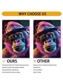 1/3 件，可选框架，赛博朋克风格，猴子帆布墙艺术装饰，动物主题，带框架的墙壁艺术，适用于卧室、浴室、房间和家居装饰。