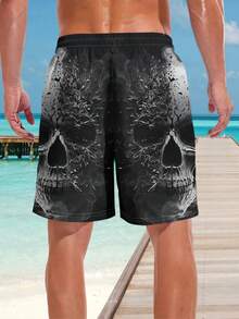 Quần dài đi biển nam in hình đầu lâu, thích hợp cho bơi lội, kỳ nghỉ hè, quần short Hawaii thường ngày, dây rút điều chỉnh, một lớp, nhanh khô. - Nhiều màu - Xem 2