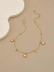 1 Pc Luxury Starfish Rhinestone Stainless Steel Anklet, Attractive Beach Jewelry For Women - Yellow Gold - View 2