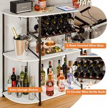 Wine Bar Cabinet Featuring Power Outlet And LED Light, 4-Tier Home Liquor Bar With Storage Rack And Glass Holder