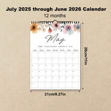 1pc 12-Month 2025 July - 2026 June Wall Calendar, Creative Floral Decor Wall Calendar, Monthly Planner For Office Use, Home & Office Decoration, Christmas & New Year Gift,Back To School,School Supplies