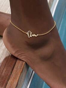 Ladies' Name Ankle Ankle With Name Personalized Ankle Bracelet Ladies' Silver And Gold Ankle Adjustable Ankle Size Suitable For Beach Parties Customizable Name Simple Daily Style, Products Include Gift Boxes, Valentine's Day Gifts, Birthday Gifts, Mother's Day Gifts, Daily Gifts - A - View 2
