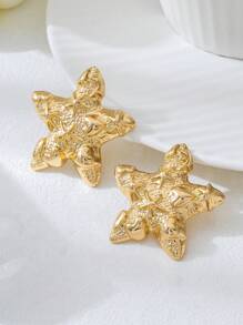 1 Par de Aretes Plegables de Piedra Volcánica y Pez Dorado, Estilo de Playa y Vacaciones de Verano, Apropiado para Viajar/Vacaciones/Uso Diario