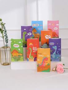 1套/4个，卡通恐龙礼品袋，可爱牛皮纸糖果袋，节日礼品袋
