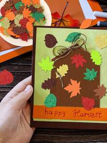 50pcs- Fall Leaf Foam Sticker,Autumn Thanksgiving Glitter Maple Leaves Self Adhesive Foam Stickers ,Autumn Glitter Maple Leaves Thanksgiving Party Favors DIY Crafts Decorations - Multicolor - View 2