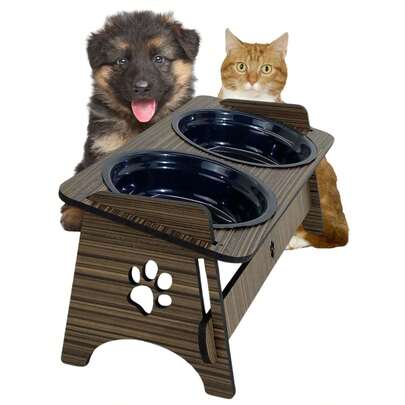 Comedouro Pet Duplo Elevado Suspenso Para Gato e Cachorro Com TAMPAS
