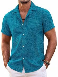 Mens Hawaiian Shirt Short Sleeve Floral Button Down Shirts Tropical Summer Beach Shirts Camp Collar Shirthalloween - 綠葉湖 - 查看 1