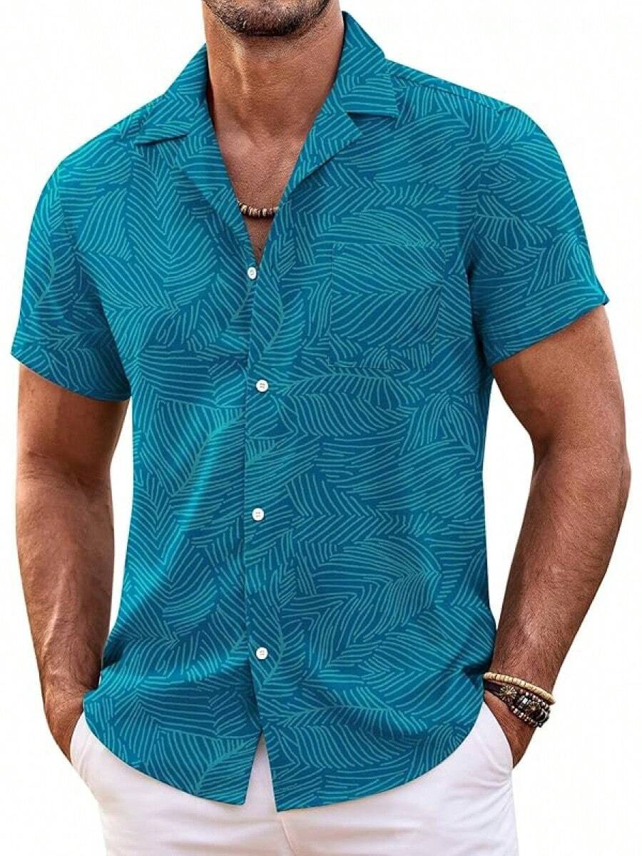 Mens Hawaiian Shirt Short Sleeve Floral Button Down Shirts Tropical Summer Beach Shirts Camp Collar Shirthalloween - 綠葉湖 - 查看 1