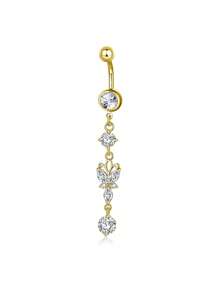 Navel Piercing Ring With Micro-Inlay Zirconia Stone, Gold Butterfly Navel Piercing Jewelry
