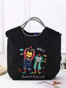 新款时尚可爱卡通兔子和猫刺绣女士手提包，多功能手提包，带肩带 - 彩色 - 查看 3