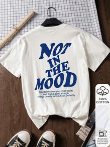Maglietta ampia da donna per l'estate, stampa con scritta "NOT IN THE MOOD", 100% cotone, maniche corte bianche, maglietta grafica