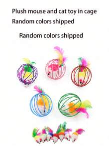 1pc Random Color Colorful Mouse Balls Cat Toy, Cat Teaser Mouse Toy, Feather Cat Toy, Indoor Cat Toy