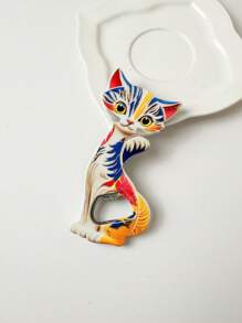 1pc Charming Cat Shaped Colorful Y2K Style Embossed Gold Foil 2-In-1 Fridge Magnet Bottle Opener, Suitable For Home Decor, Daily Use And Holiday Gift