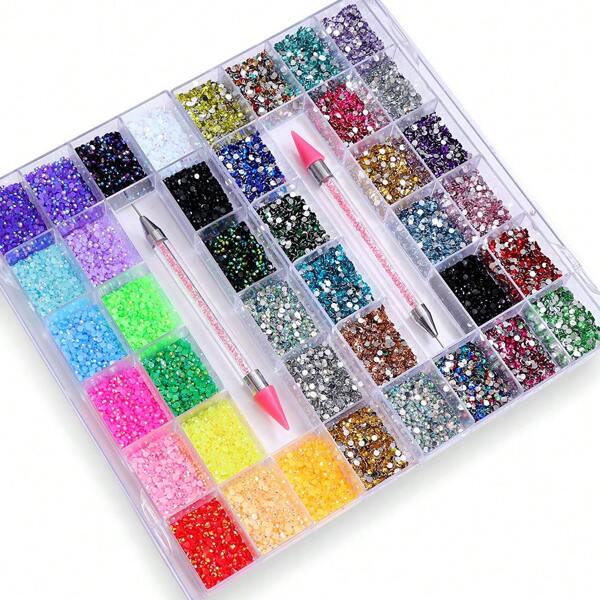 1 Set Of 3mm 20,000pcs Flat Back Glass Nail Art Rhinestone Kit With Dotting Pen + Pearls & Multicolored Crystals, For Making Accessories, Shoes, Clothes, Cosmetics, Bags, DIY Art Decor