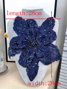 New 3D Multi-Layer Computer Embroidered Crystal Rivets & Bead Center Flower With Pointed Petal DIY Clothing Accessory Supplies, Length: 29cm, Width: 28cm - Dark Green - View 18