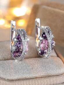 1 Cặp Hoa tai nữ bằng đá Zirconia nhân tạo hình chữ X thanh lịch, sang trọng, hai lớp, màu tím và hồng, quà tặng sinh nhật, hẹn hò, ngày lễ, kỳ nghỉ - Hồng - Xem 2