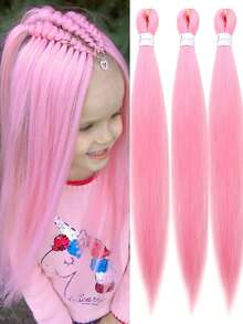 Pink Braids Hair Extensions Synthetic Braiding Hair Pre Stretched Braids 1/2/3 Pcs - Pink - View 14
