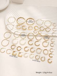 Bộ 48/12 khuyên tai thời trang thanh lịch cho nữ, phong cách Bohemian cổ điển bao gồm hình vuông hình học, hình chữ C xoắn, khuyên tai vòng ngọc trai giả, thích hợp để đeo thường ngày và làm đồ trang sức dự tiệc - Vàng - Xem 5