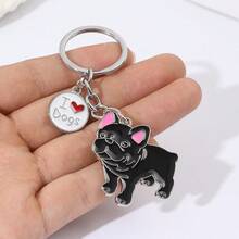 1pc Metal Cartoon French Bulldog Dog Keychain Cute Doll Key Chain For Woman Bag Pendant Car Key Ring Gift - Multicolor - View 10