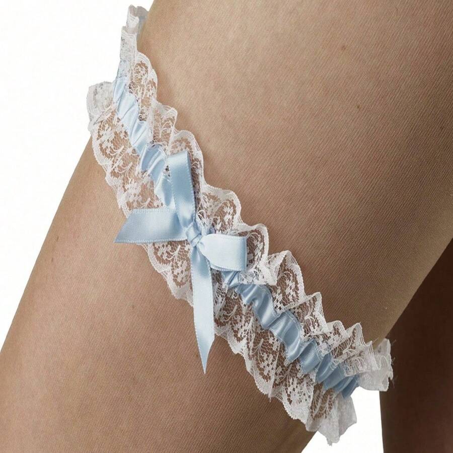 Lace Elastic Leg Garter Belt Wedding Gift Party Bridal Suspender Belt Belt Stocking Cosplay Lace Ribbon Accessories Bow - Blue - View 1