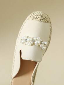 1 Pair Women's Open Toe Slip-On Flats, Bohemian Pearl Decor Fisherman Slides Casual Mules Summer Sandals