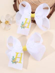 2 件女孩 A-Z 刺绣字母印花蝴蝶结发夹，简约白色缎带蝴蝶结发夹，可爱时尚发饰，适合日常/派对/学校 - 彩色 - 查看 12
