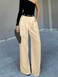 Straight, Wide-Leg Suit Pants. Floor Length - 米色 - 查看 1