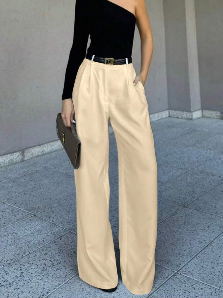 Straight, Wide-Leg Suit Pants. Floor Length - 米色 - 查看 1