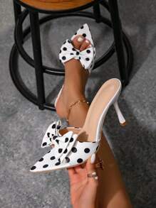 Women's Elegant Polka Dot Bow High Heel Sandals, Stylish Pointed Toe Slip-On Party Heeled Sandals For Dates, Fashionable And Versatile For Commuting, Vacation And Daily Wear