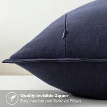 Local Delivery- Decorative Linen Pillow Covers 18x18 Inch Natural Beige ​Boho Farmhouse​ ​Neutral Couch Throw Pillows For Bed Pack Of 2 Accent Outdoor Pillowcase Modern Sofa Cushion Livingroom Home Decor - Navy - 查看 3