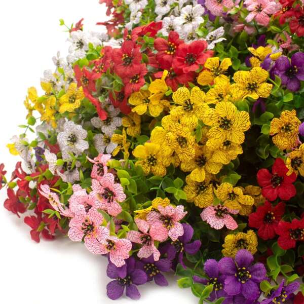 5pcs-Artificial Faux Plants Flowers Outdoor Spring Summer Decoration, Fake Silk Colorful Daisy Eucalyptus Realistic UV Resistant For Outside Home Planter Porch Patio Window Yard Decor,Outdoor Decor,Garden Decor (Mix),Fall Decor,Autumn