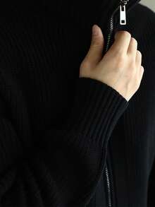 GRDR Men's Stand Collar Double-Zipper Long Sleeve Cardigan Sweater, Versatile For Daily Wear - Black - View 5