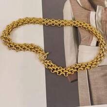 2pcs/Set Lightweight Luxury Minimalist Stainless Steel Short Necklaces - Golden Braided Chain Design, Versatile For Daily & Vacation Wear, Chunky Chain Elegant Accessory
